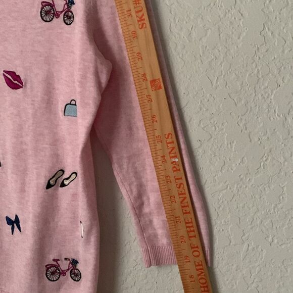 Talbots Pink Sweater Embroidered France Theme 3/4 Sleeve Size SP/2P - Picture 4 of 8